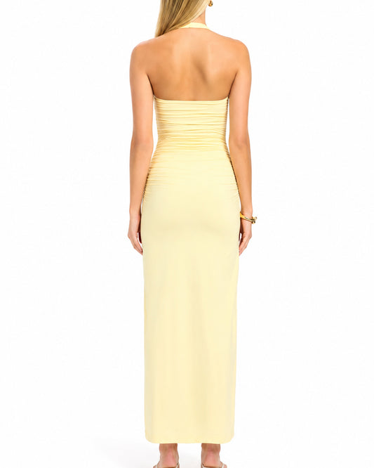 HAILEY HALTER DRESS YELLOW - 6/XS