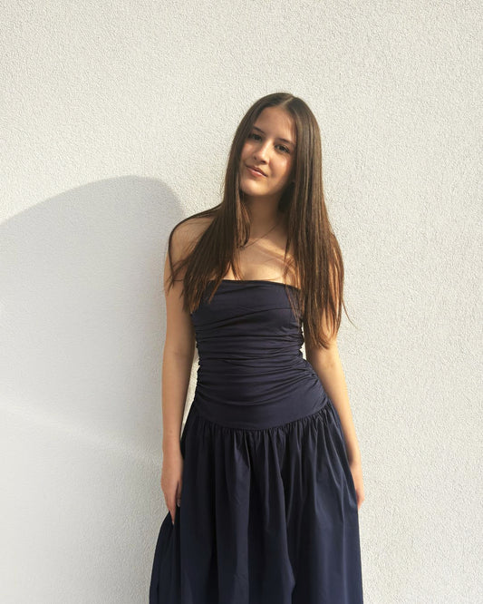 NAVY CARMEL MAXI DRESS - 6/XS